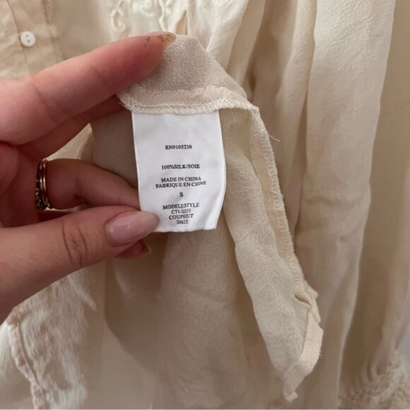 Joie 100% Silk Cream Embroidered Top Sz S - Picture 3 of 5